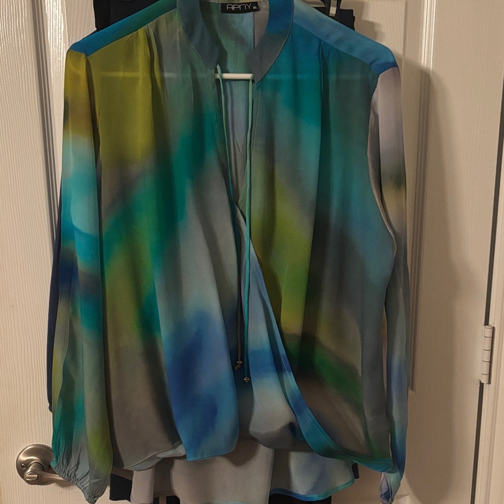 APNY Gradient Seafoam Green & Blue Long-Sleeve Blouse